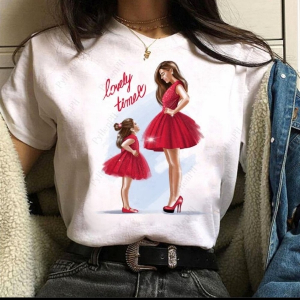 Lovely Time Mother - Daughter Dress-Up Graphic White Tee Shirt